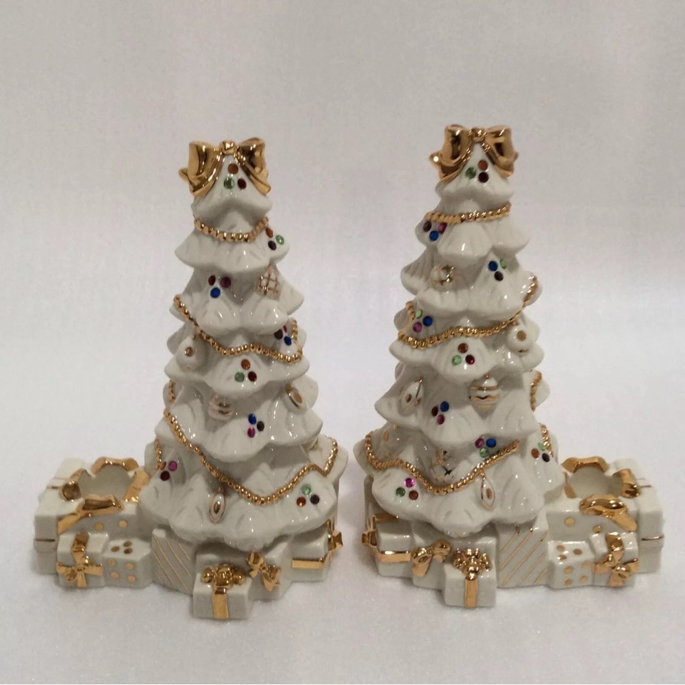 Lenox The Jeweled Christmas Tree Candlesticks Candle Holders Fine Ivory China